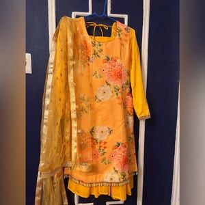 Yellow and floral Sharara set